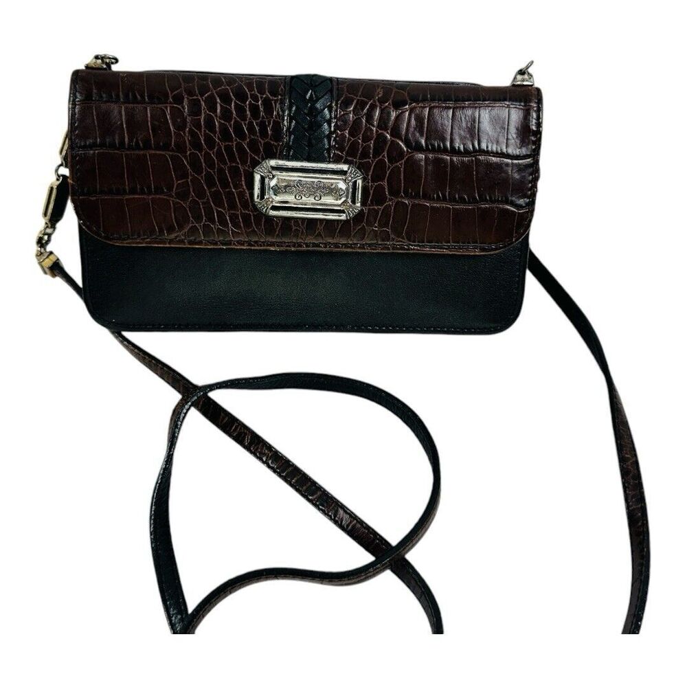Vtg Brighton Brown/Black Leather Crossbody Bag Purse Shoulder - EUC